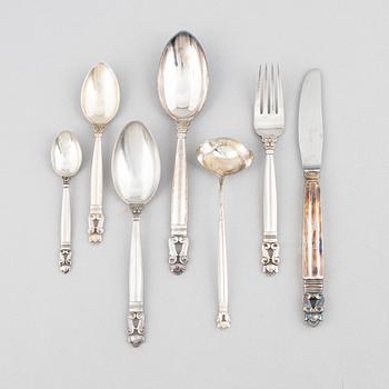 Johan Rohde, a 47-piece 'Acorn' sterling silver flat ware set, Georg Jensen, Denmark.