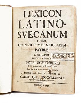 BOK, "Lexicon Lation-Svecanum...", Norrköping 1739.