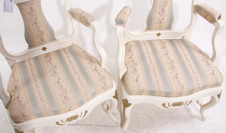 ARMLÄNSTOLAR, ett par, rokokostil, 1900-tal.