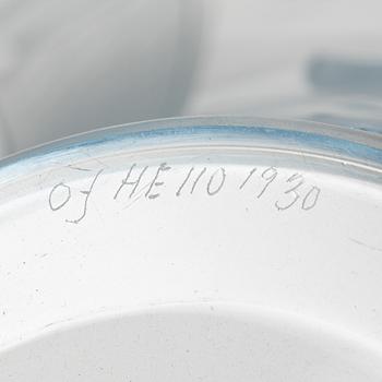 Edward Hald, skål på fat, glas, Orrefors 1930.