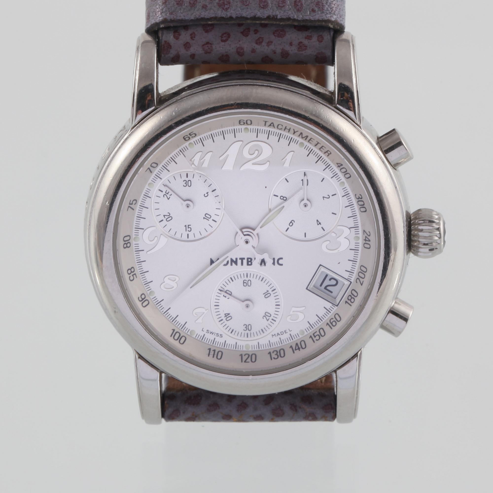 DAMARMBANDSUR, stål, Montblanc, "Meistersstück", quartz, kronograf.