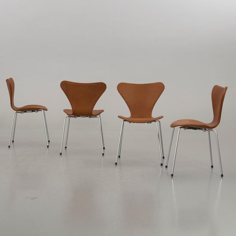 ARNE JACOBSEN, a set of four Series 7 chairs, Denmark later part of the 20th century.