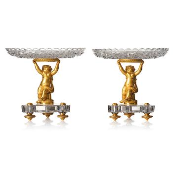 153. A pair of gilt-bronze and cut glass Louis XVI-style tazze by Baccarat, Paris, late 19th century.