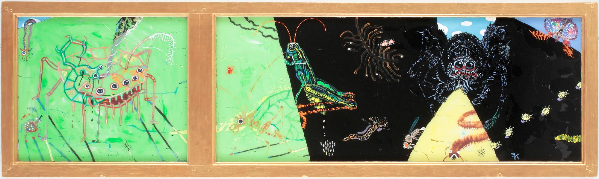 KARIN FROSTENSON, akryl på glas, monogramsign "KF".