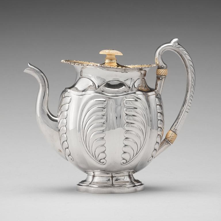 A Russian parcel-gilt silver coffee-pot, mark of Adolf Sper, St Petersburg 1836.