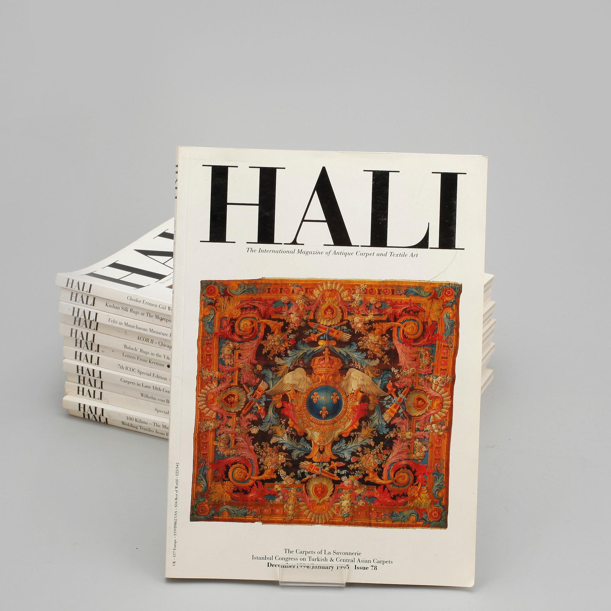 KATALOGER, 13 st, " HALI The International magazine of Fine Carpets and Textiles". 1993-1994.