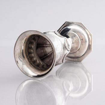 A silver chalice, possibly unidentified maker PT active in Kharkiv circa 1850.