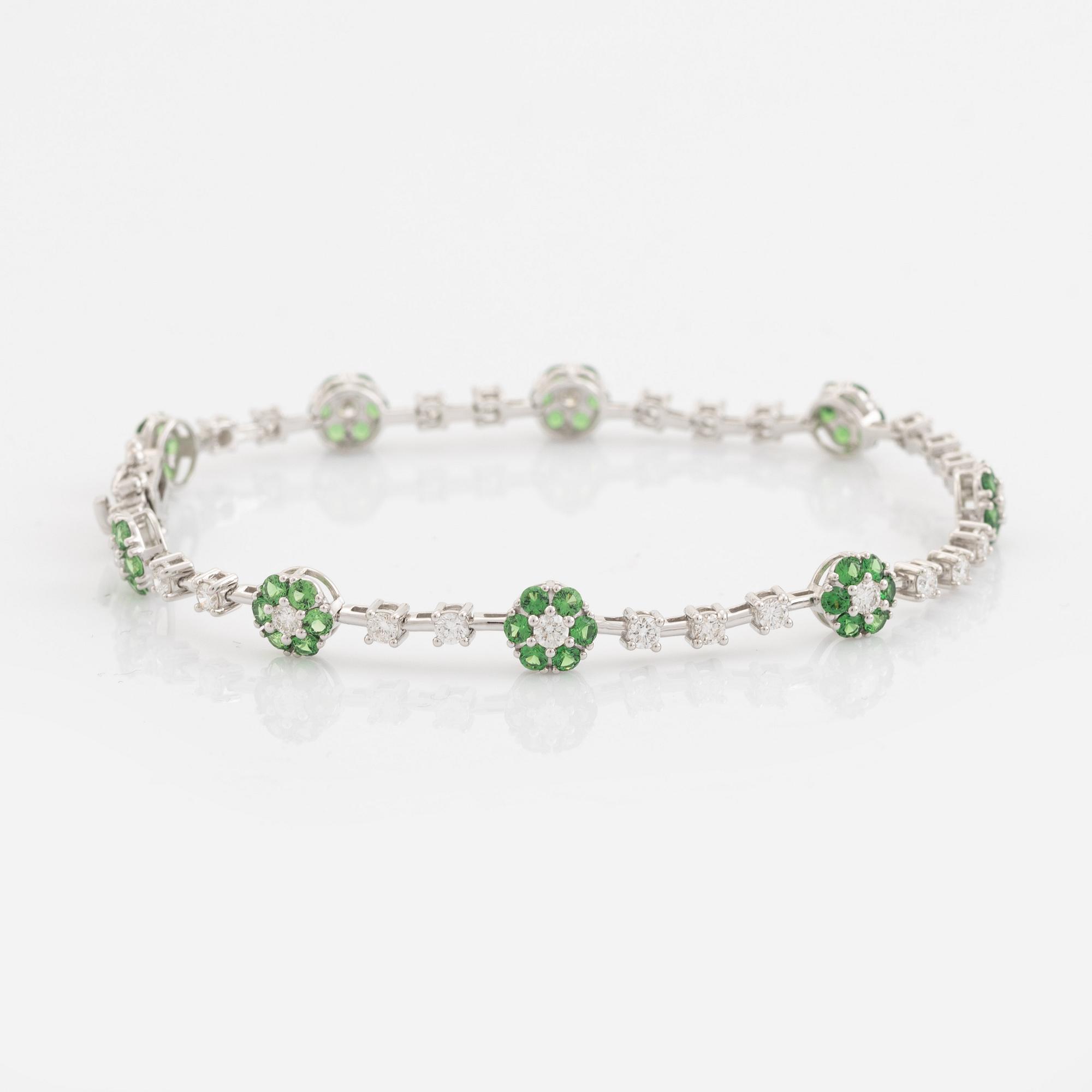 Tsavorite and brilliant cut diamond bracelet.