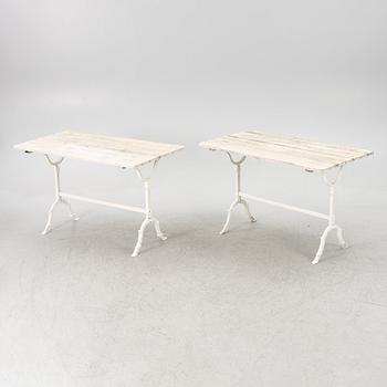 A set of seven garden chairs and two tables Byarums bruk, later part of the 20th century.