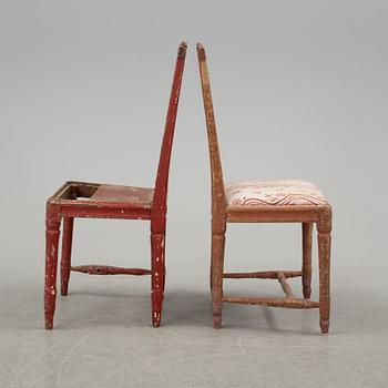 a pair of gustavian chairs from the late 18th century.