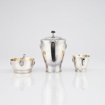 Wolter Gahn, kaffeservis, tre delar, nysilver, Swedish Grace, Karl Wojtech, Stockholm 1920-tal.