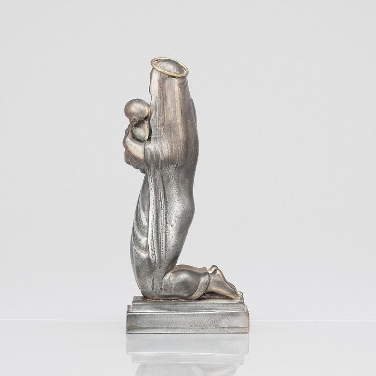 Thorwald Alef, a part gilt pewter sculpture 'Madonna and child', Firma Svenskt Tenn, Stockholm 1975.