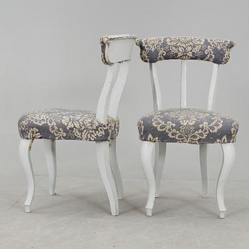 STOLAR, 3 st, nyrokoko, samt STOL, gustaviansk stil, 1800/1900-tal.