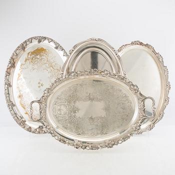 Trays/Serving platters 4 pcs of silver-plated metal, first half of the 20th century.