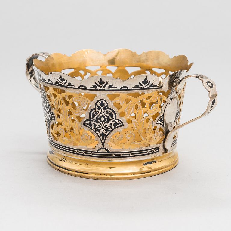 Servisdelar, 6 st, Kubachi, niello, silver, delvis förgyllt, Ryssland 1960-tal.