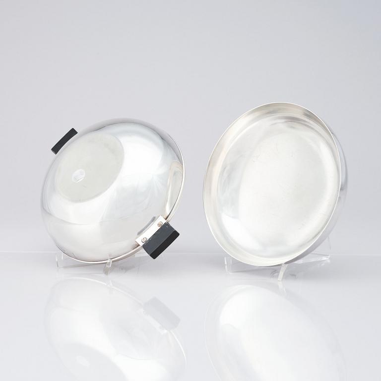 Sylvia Stave, two alpacca lidded dishes, C.G. Hallberg, Stockholm, designed in 1934.