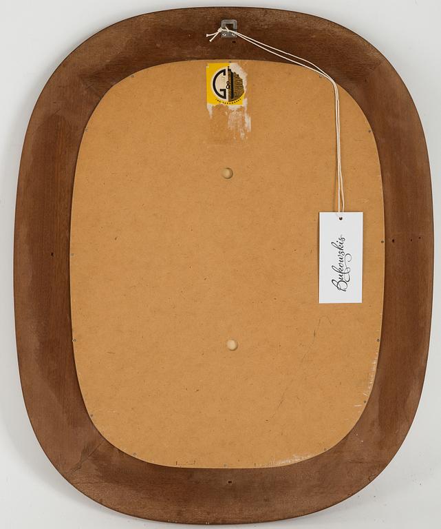 A Swedish Modern mahogany mirror from Glas&Trä, Hovmantorp, dated 1957.