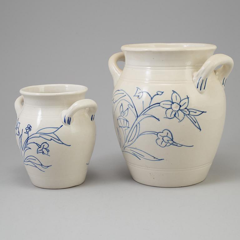 A set of four 20th century blue and white jars by Rörstrand.