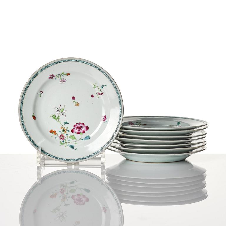 A set of eight famille rose dessert dishes, Qing dynasty, Qianlong (1736-95).