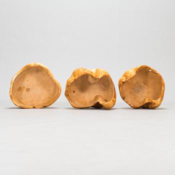 Three 20th century burr wood bowls.