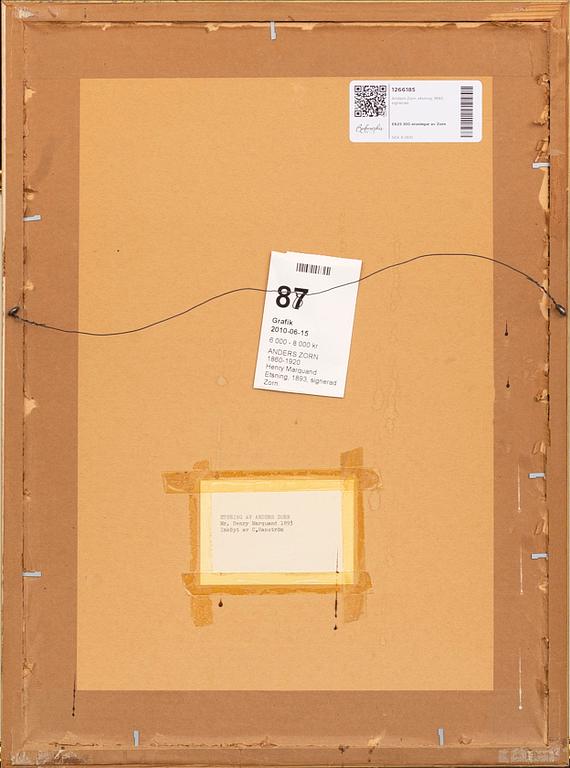 Anders Zorn, a signed etching from 1893.