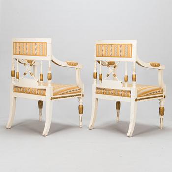 A pair of late Gustavian style armchairs, late 19th century.