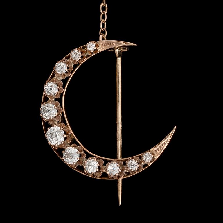 A BROOCH, old cut diamonds, 14K gold.