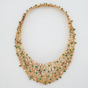 A emerald and brilliant cut diamond necklace by Gilbert Albert, Geneve, Zürich.