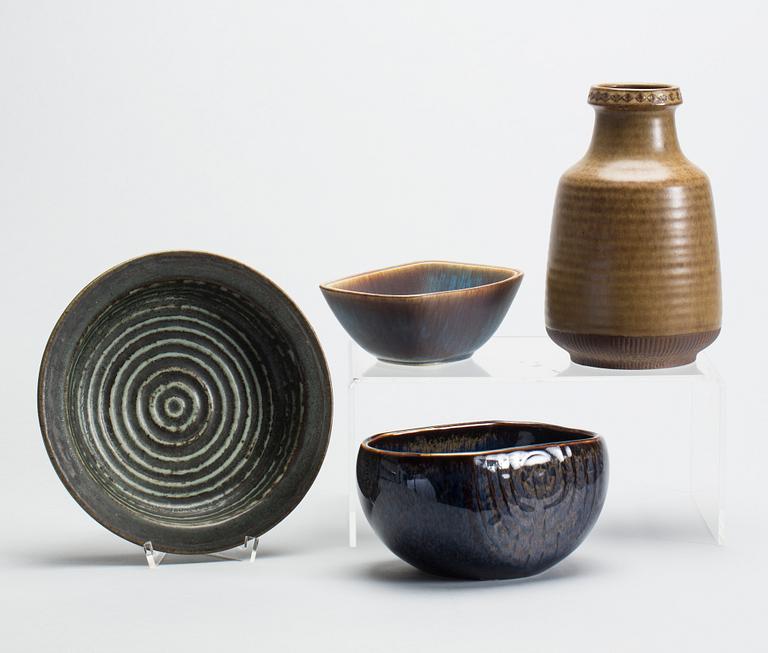 VAS och SKÅLAR, 3 st, stengods, Gunnar Nylund och Carl-Harry Stålhane, Rörstrand.