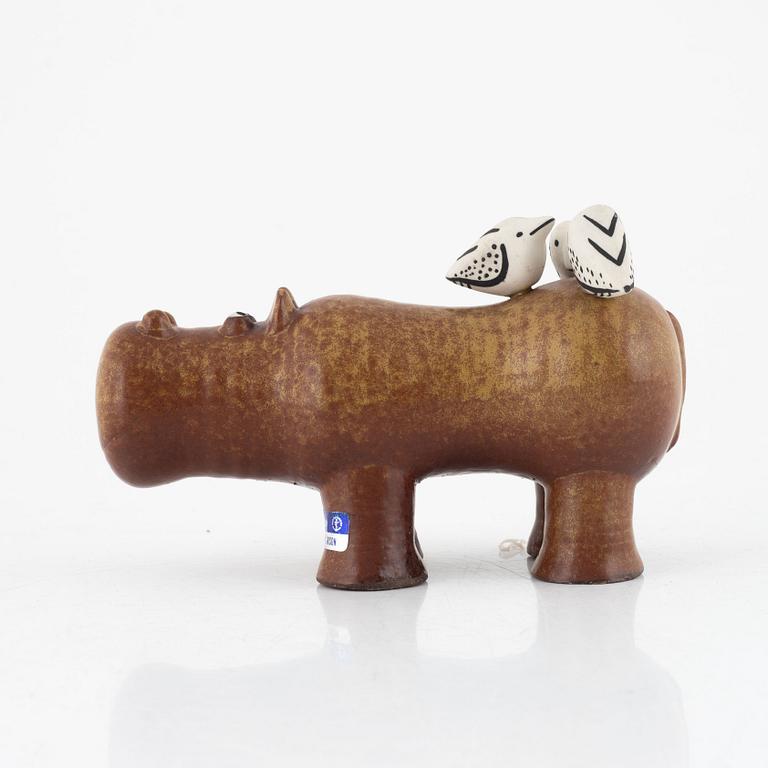 Lisa Larson, a 'Flodhäst med fåglar' (Hippo with Birds) figurine, Gustavsberg, 1966-70.