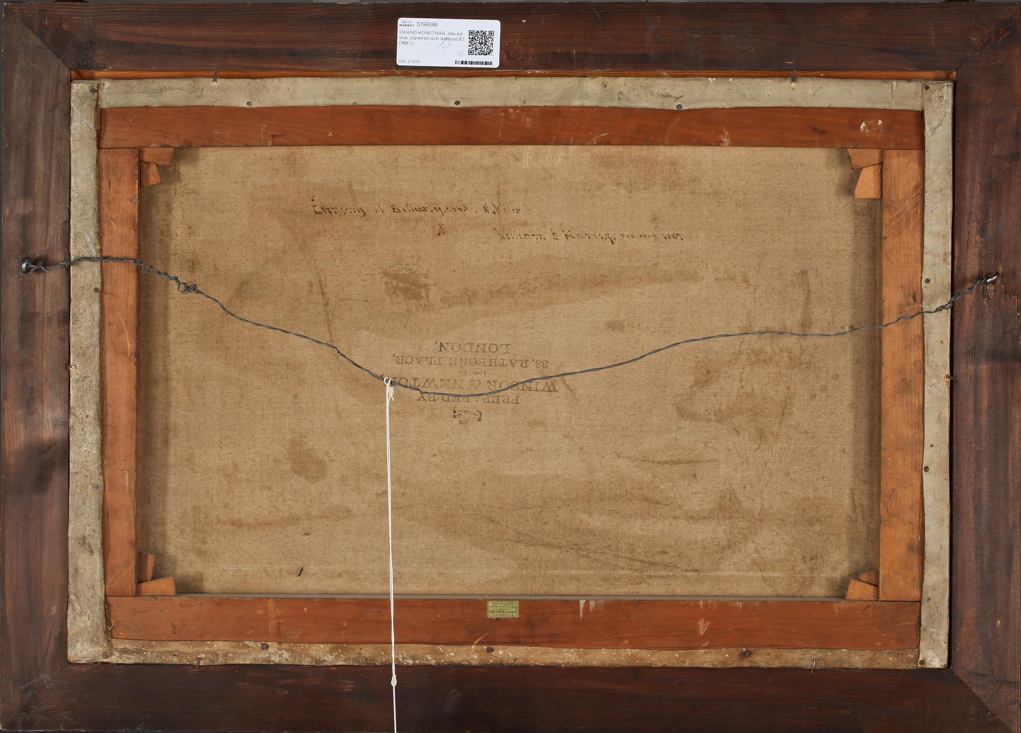 OKÄND KONSTNÄR, olja på duk, signerad och daterad 87 (1887).