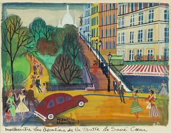 Maurice Blanchard, "Montmartre les escaliers de la butte le Sacre Coeur".