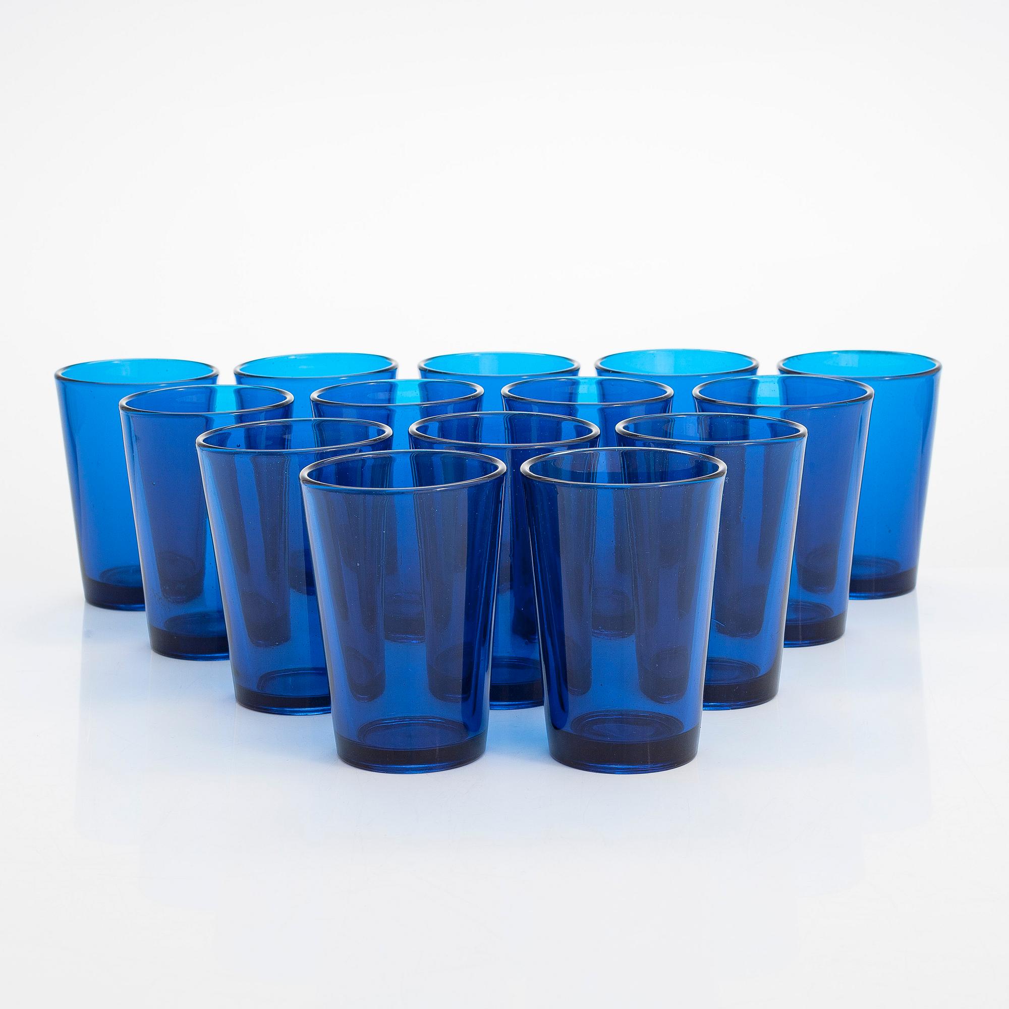 Drinking glasses, 14 pieces, pressed glass, mid-20th century.