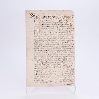 KUNGLIGT DOKUMENT MED AUTOGRAF, Drottning Kristina av Sverige, egenhändigt sign, dat 1647.