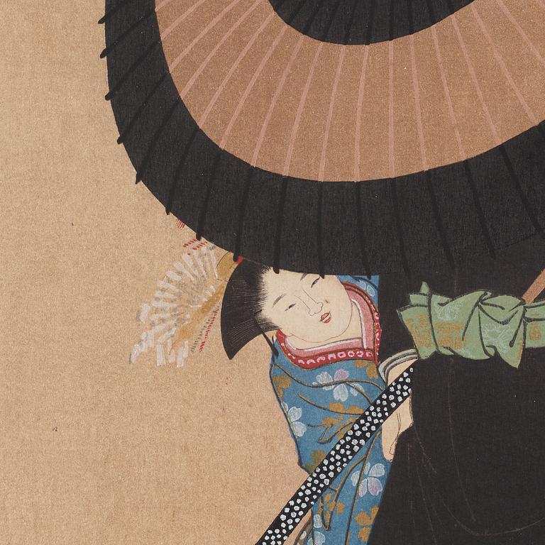 KITAO MASANOBU (1761-1816), efter, color woodblock print, Japan, presumably 20th century.