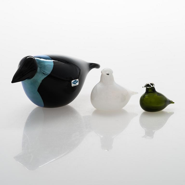 Oiva Toikka, Glasfåglar, 3 st, glas. Signerade O Toikka Nuutajärvi Notsjö.