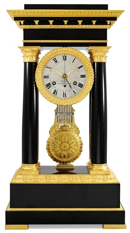 A French mantel clock by Sézille, second quarter 19th century.