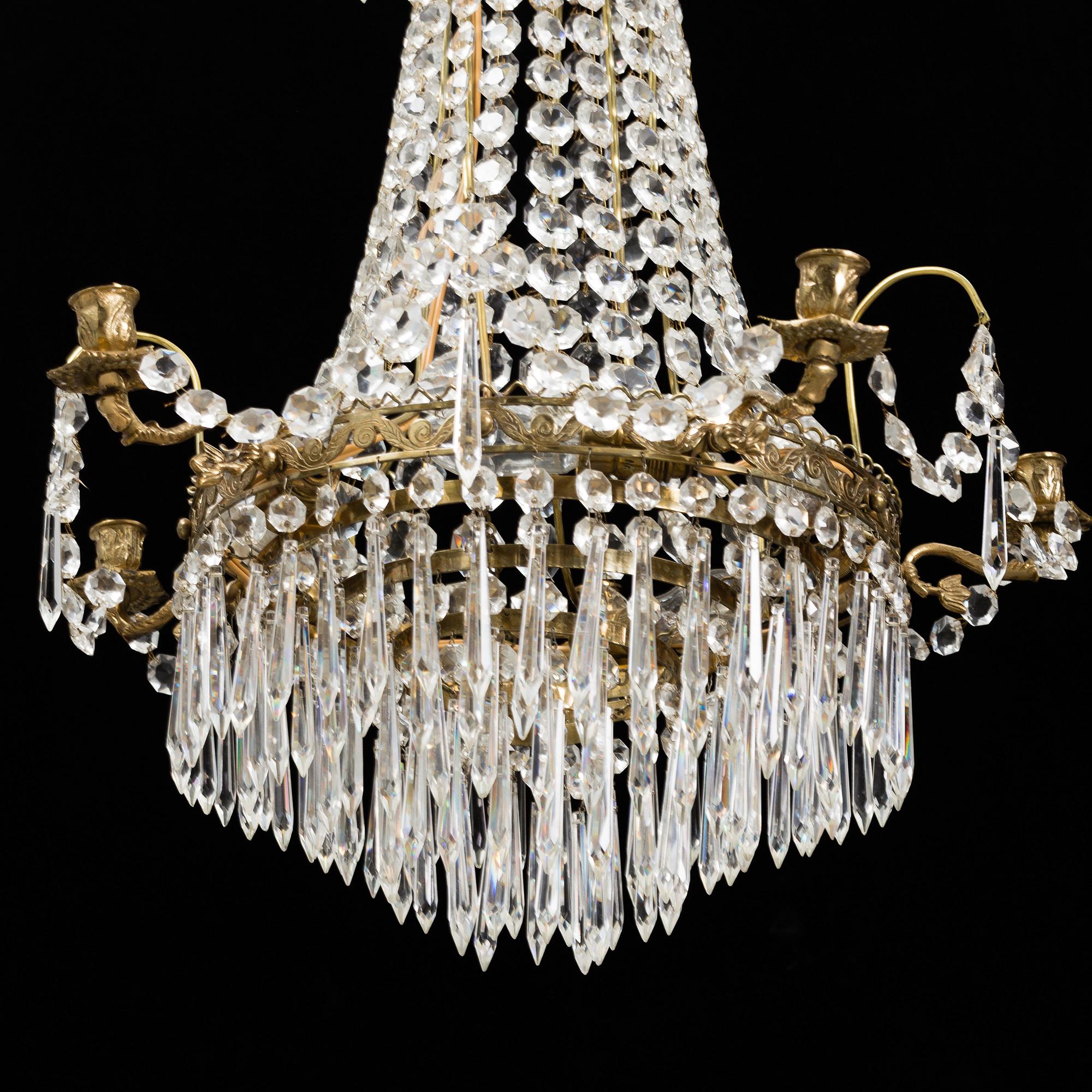 A five light candelabra and two wall scones, Gustavian style, 20th Century.