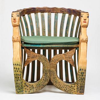 Gérard Rigot, a sculptured and signed armchair, late 20th century.