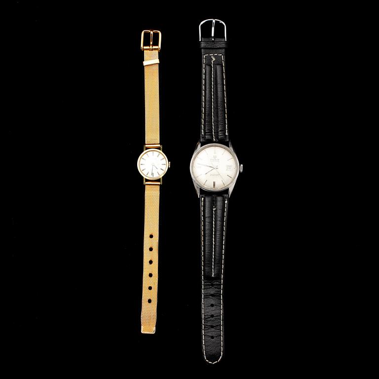ARMBANDSUR, 2 st, stål, Tissot, 1900-talets mitt.