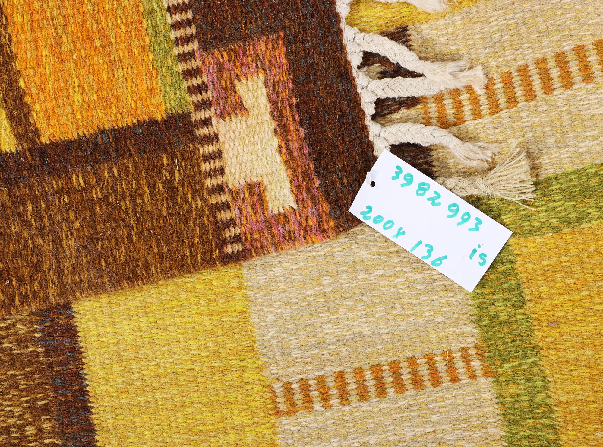 Ingegerd Silow, a flat weave carpet, signed IS, c. 200 x 136 cm.
