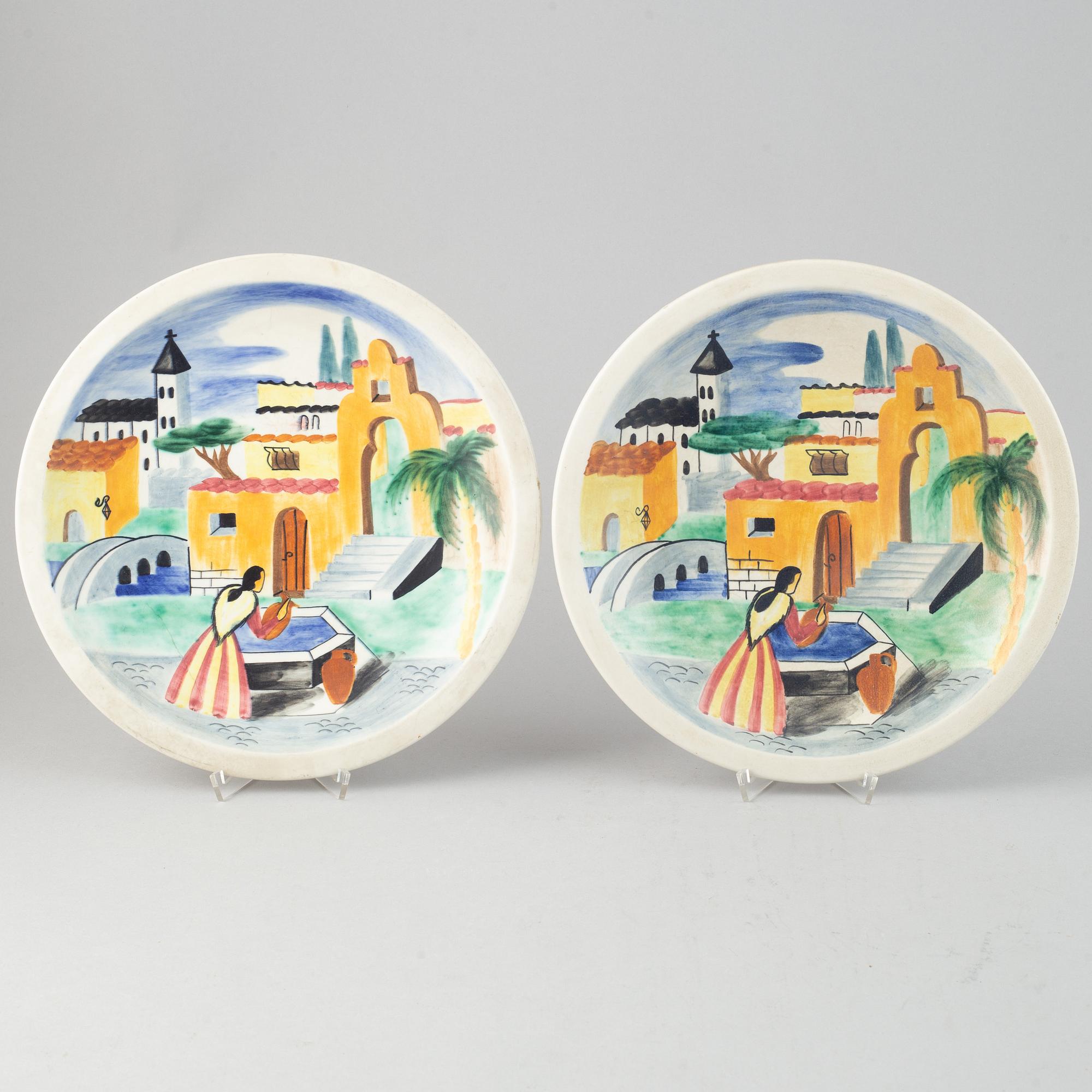 Gunnar Nylund & Heidi Heimann, a set of one ceramic vase, two dishes and a bowl for Rörstrand.