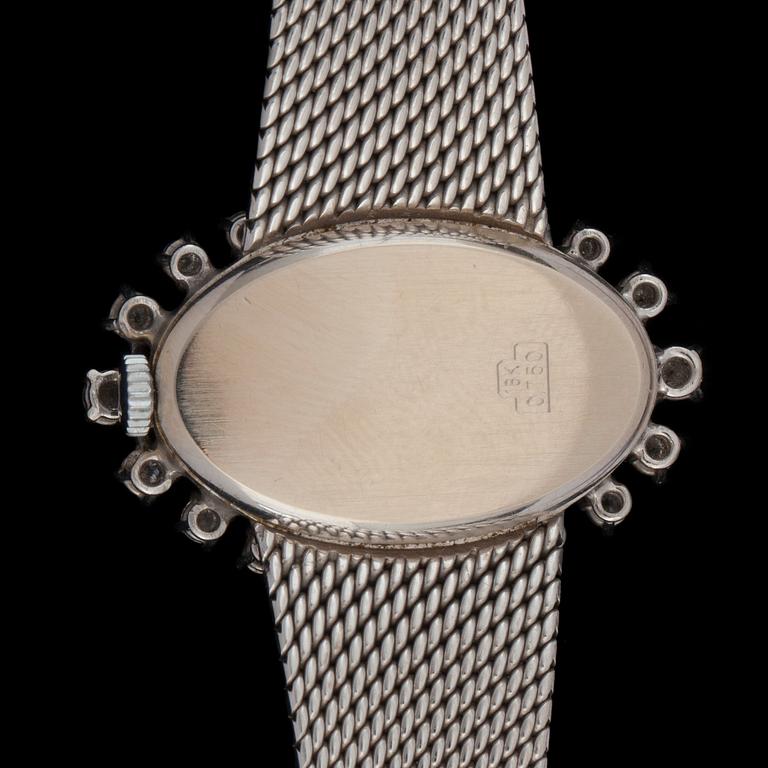A Tiffany & co ladies wristwatch. Circa 1960- 70. Bezel set with brilliant- and navette-cut diamonds.