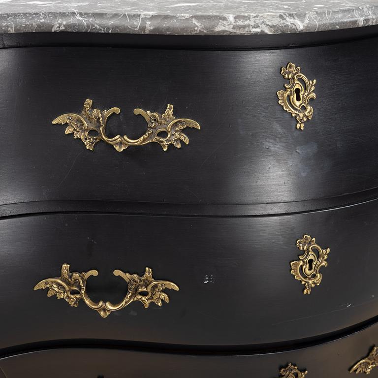 A painted Rococo style chest of drawers, mid 20th Century.