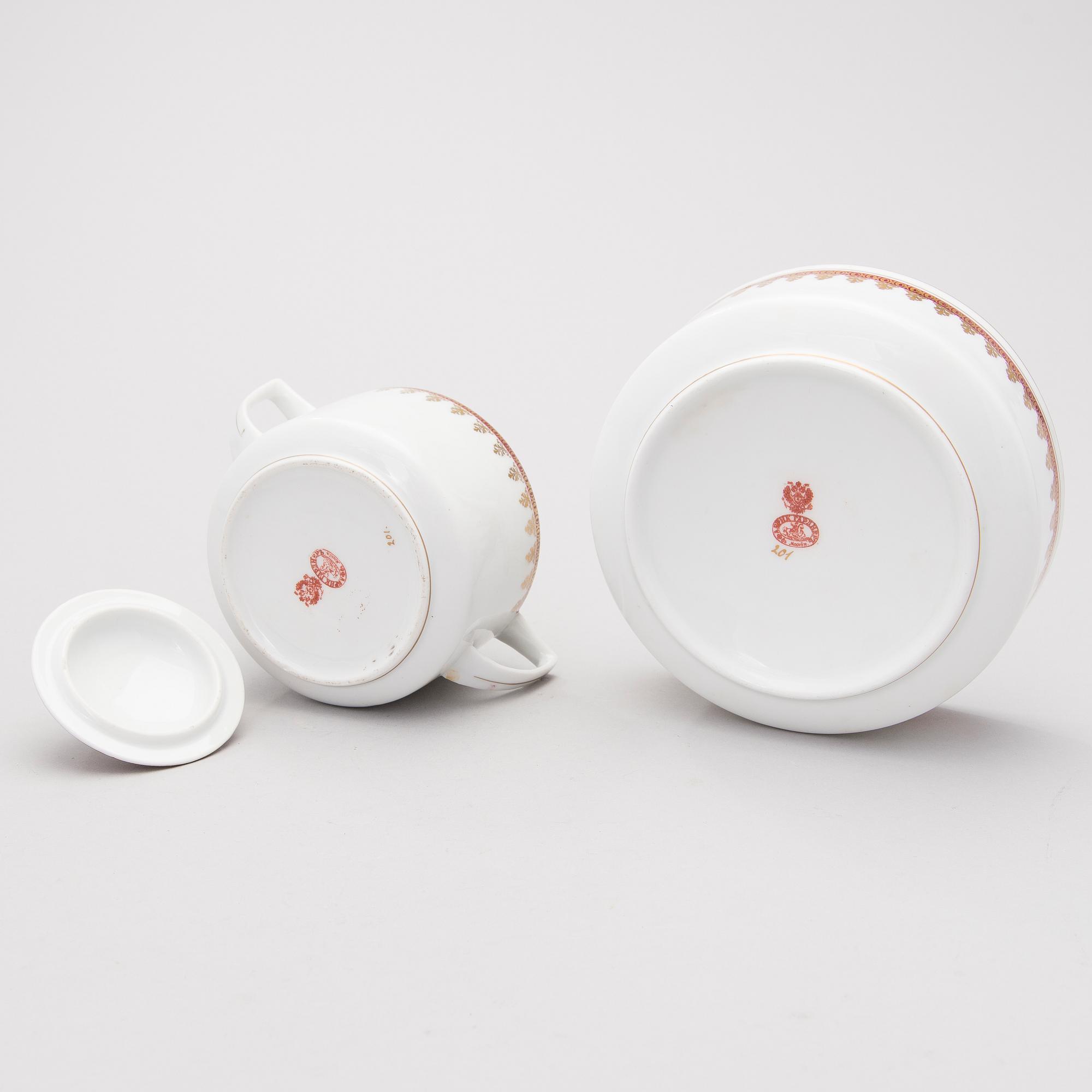 A late 19th Century 16-piece Russian Porcelain Tea Set by Gardner.