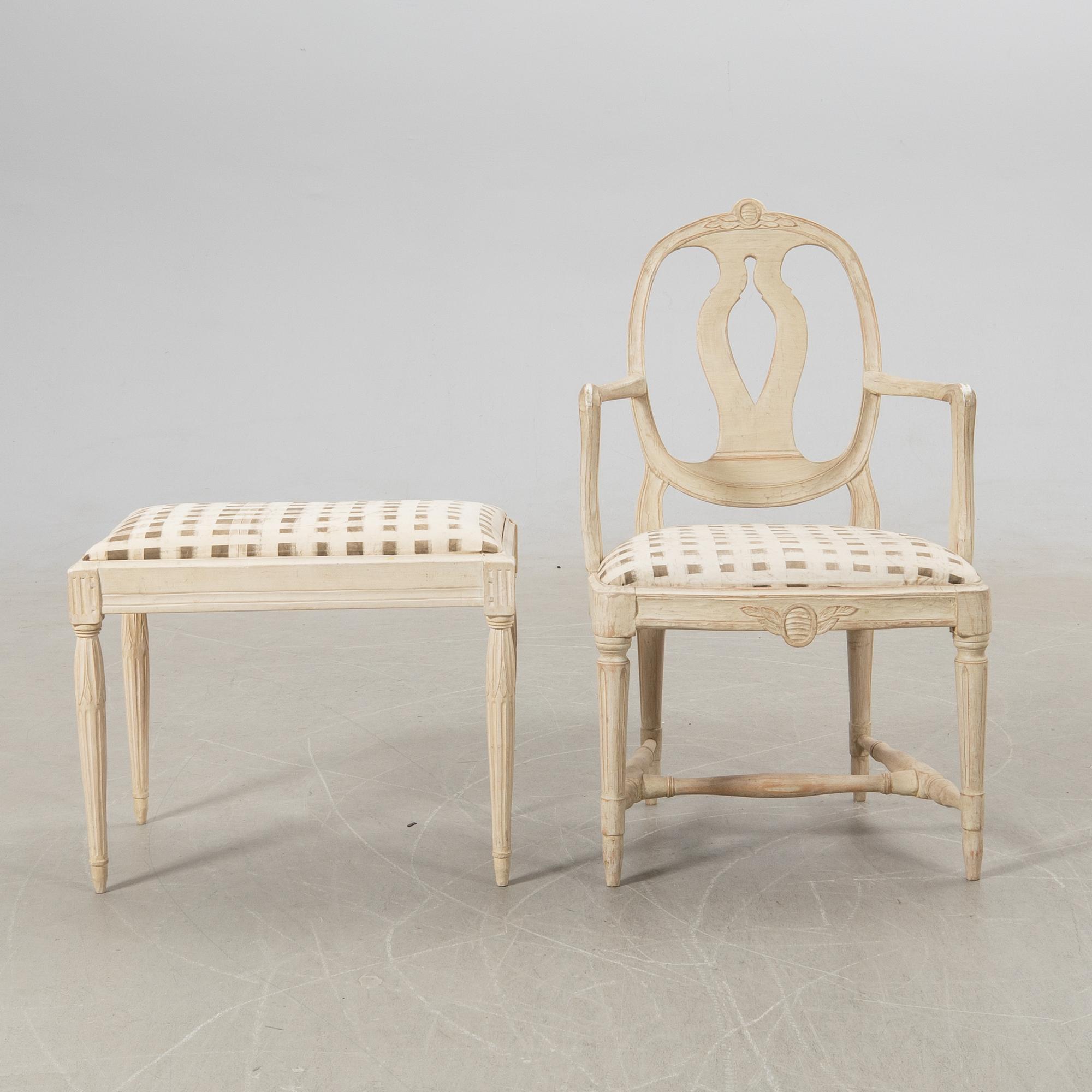 Armchair and stool, Gustavian style, modern production.