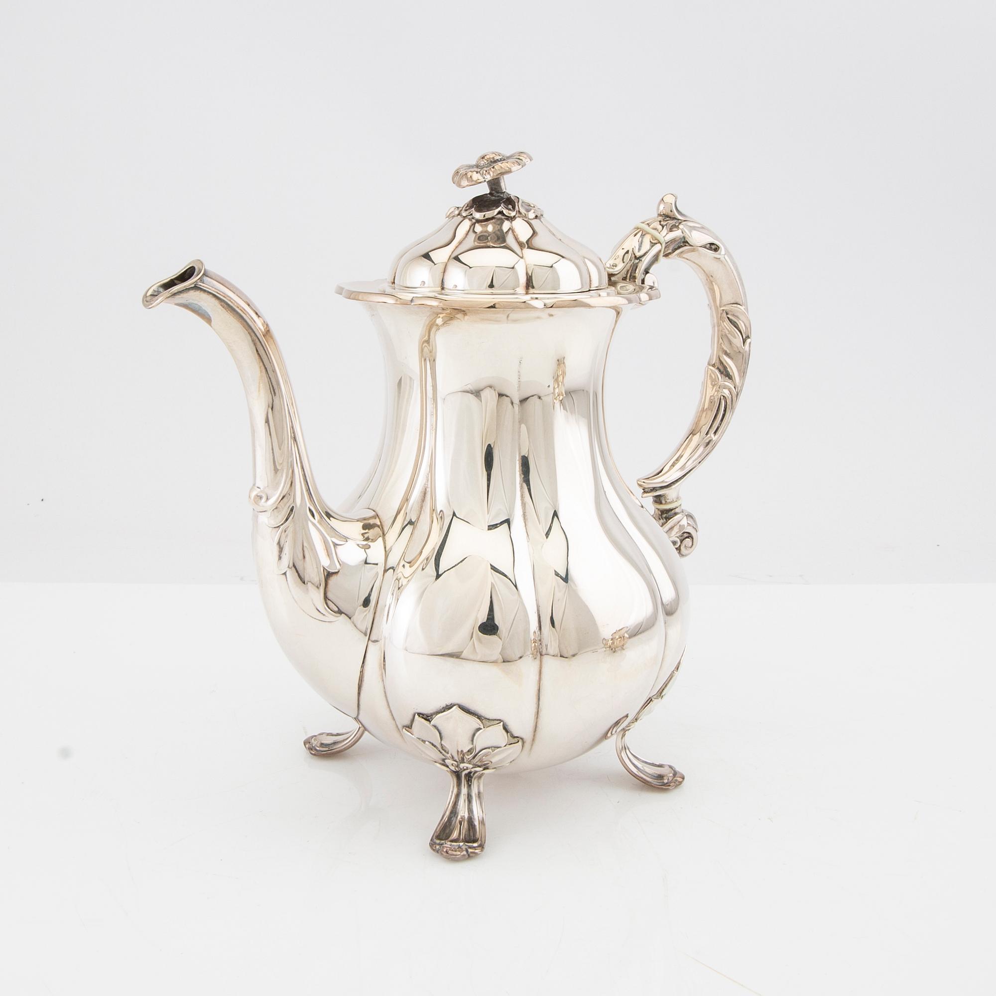 Kaffeservis 3 dlr silver svenska importstämplar 1900-talets första hälft.