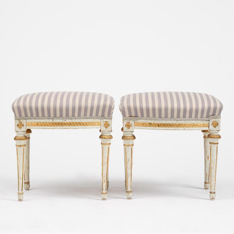A pair of Gustavian stools attributed to E. Öhrmark (master in Stockholm 1777-1813).