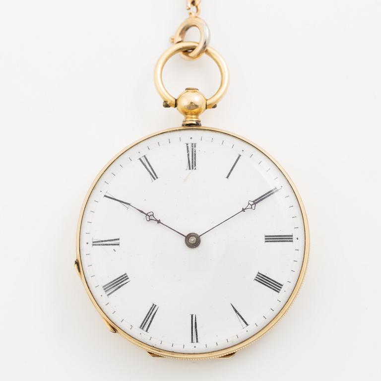 Pocket watch, 18K gold, 36.5 mm.