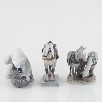 Figuriner, 3 st, porslin, Danmark.